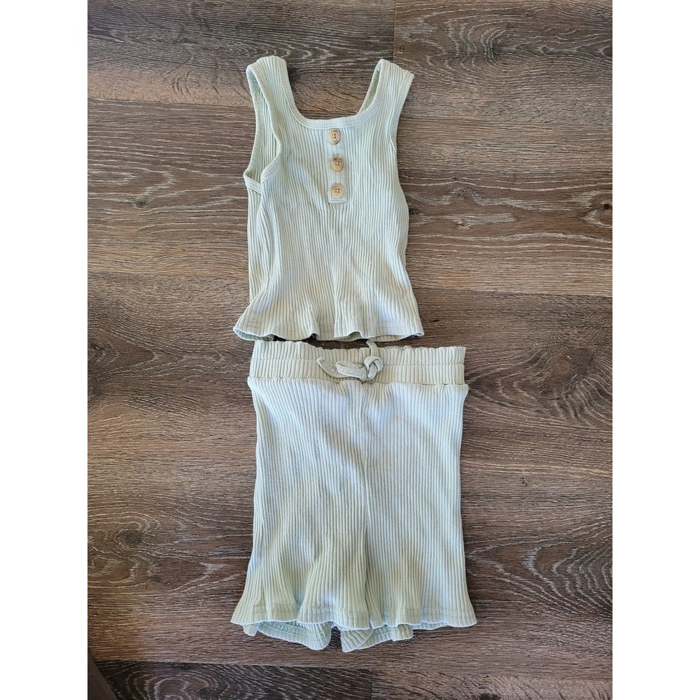 PatPat Ribbed Knit Baby Outfit Set Tank Top Shorts 5-6‎ Years Green #7